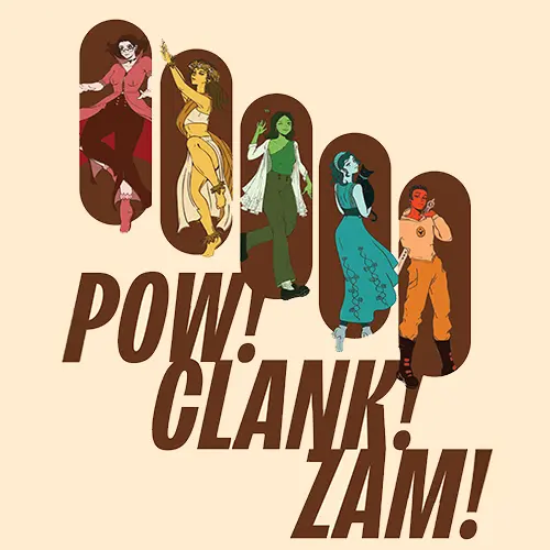 Pow! Clank! Zam! character illustrations.