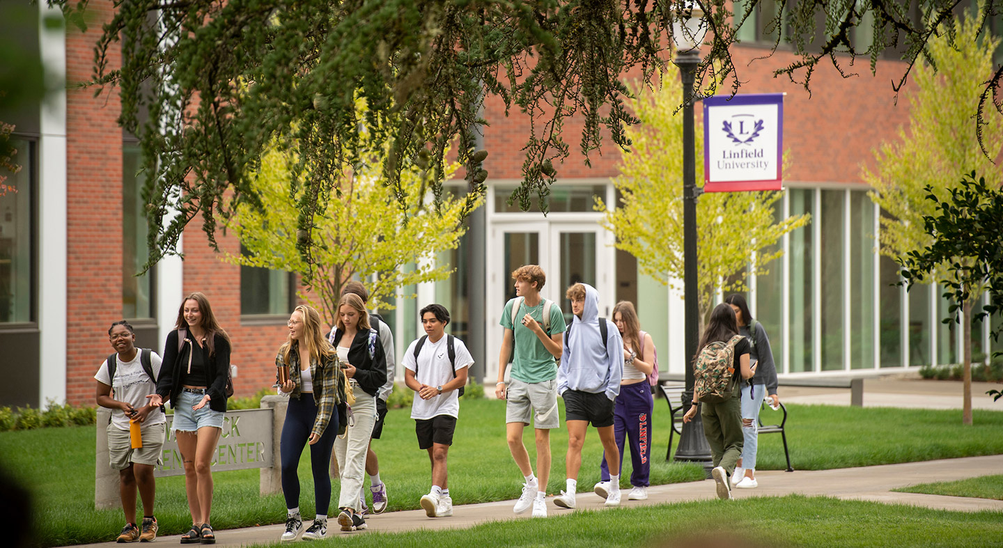 Students walking through the academic quad between classes.