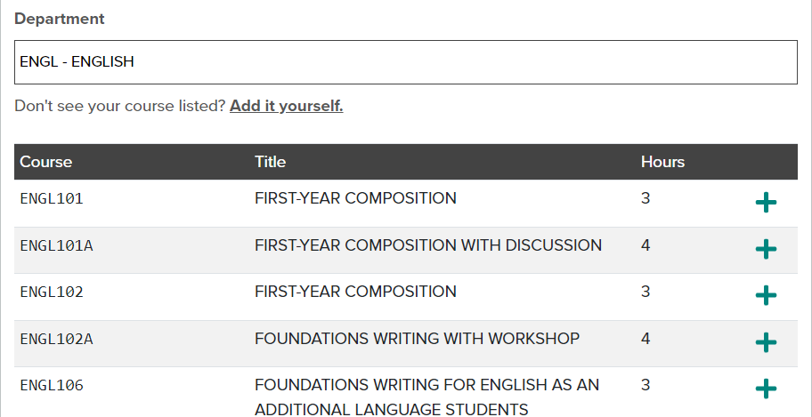 Screenshot of Transferology's course list results.