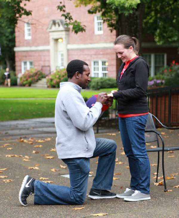 Gerald proposing to Arielle at Homecoming in 2014.