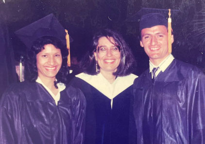 Ada Amador and Erik Valenzuela at Linfield graduation in 1990