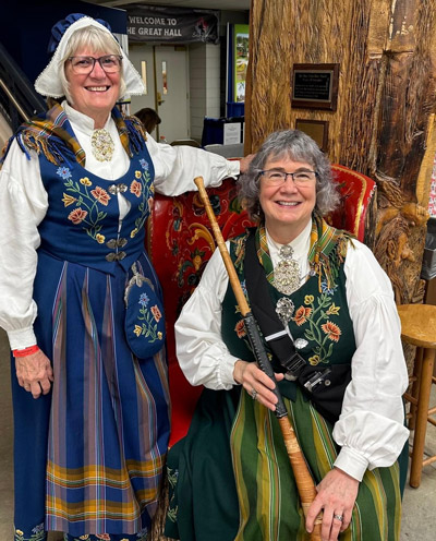 Joan with her sister Jane in their national dress of Norway.