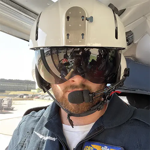 Josh in a helicopter.