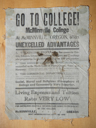 A promotional flyer for McMinnville College from 1903.