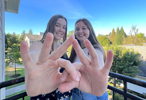 Meghan posing with fellow Zeta Tau Alpha sorority member.