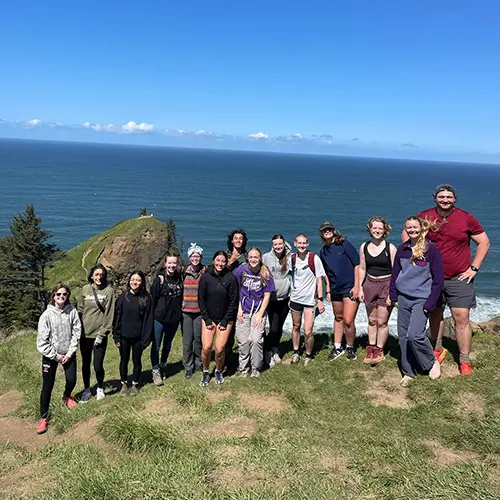 Group shot of the Outdoor Rec Club on a hike.