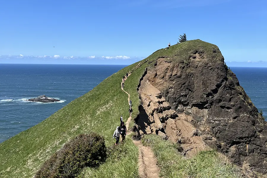Landscape photo from a hike showing the ocean.