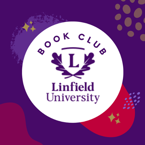 Linfield University Book Club logo.