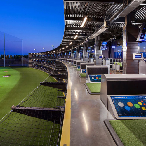 View of TopGolf balcony and greens