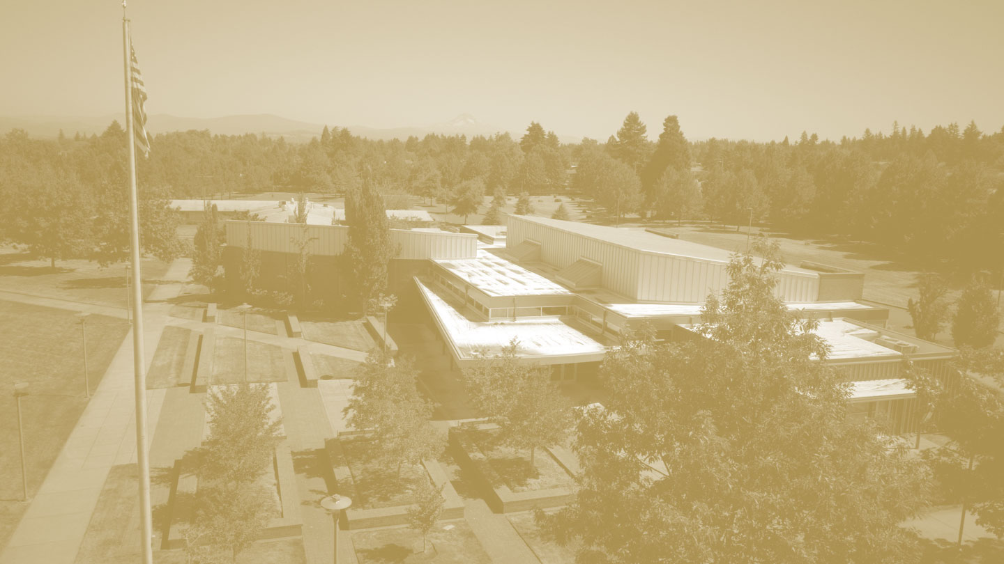 Duotone image of Portland campus