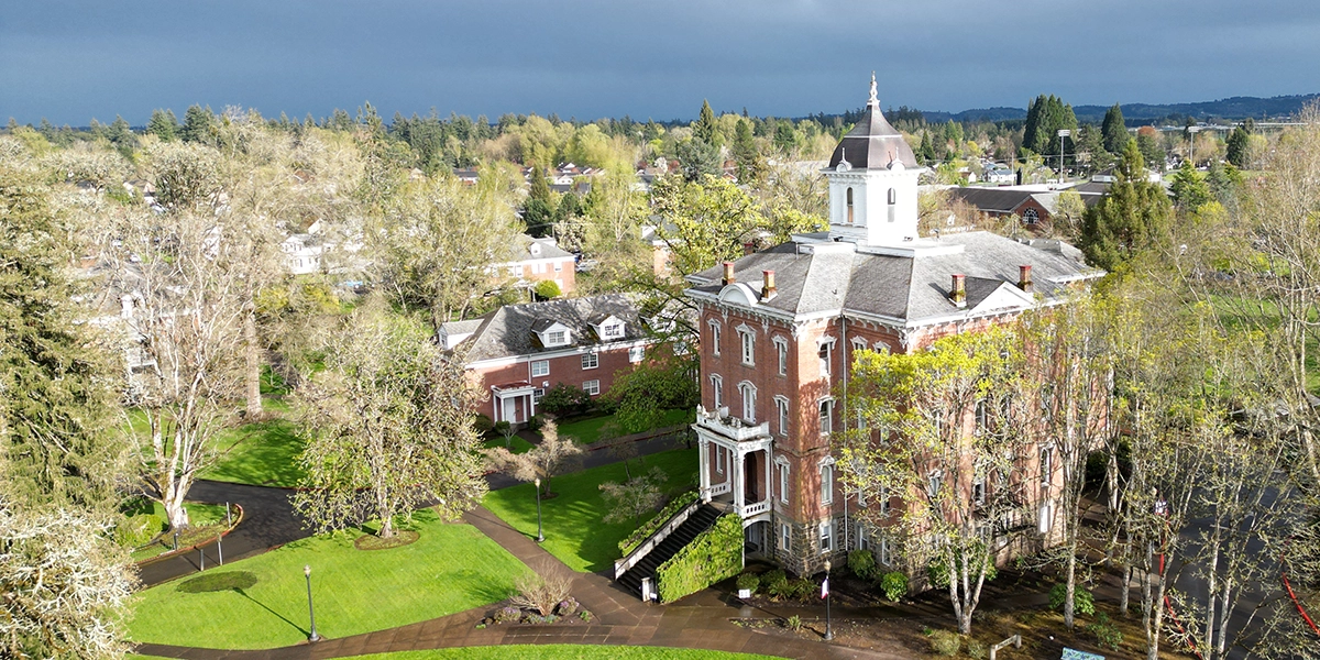 Aerial photo of Pioneer hall.