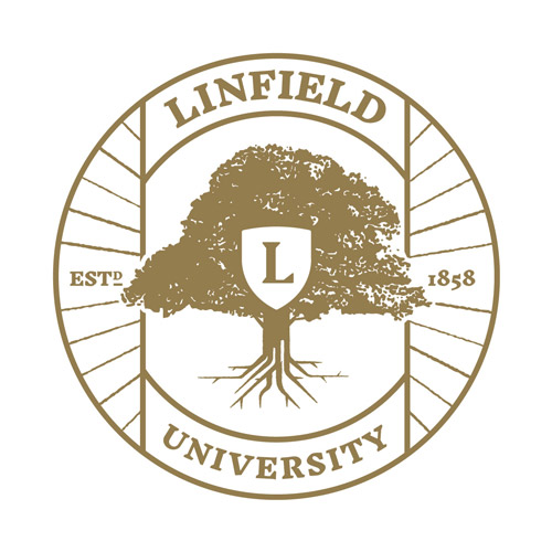 The Linfield University seal in gold