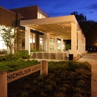 Nicholson Library at night.