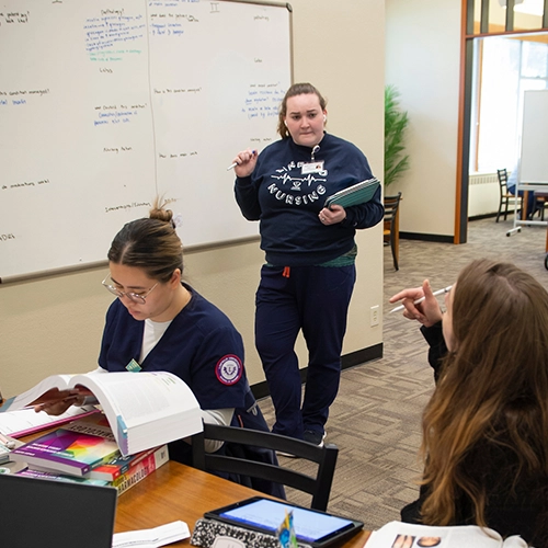 nursing students studying in the library