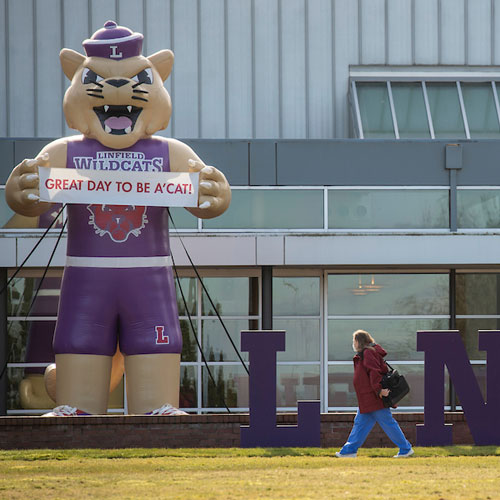 Mack the Wildcat inflatable statue on new Portland campus