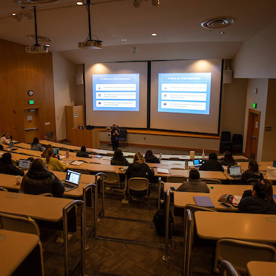 Lecture hall with students in class.