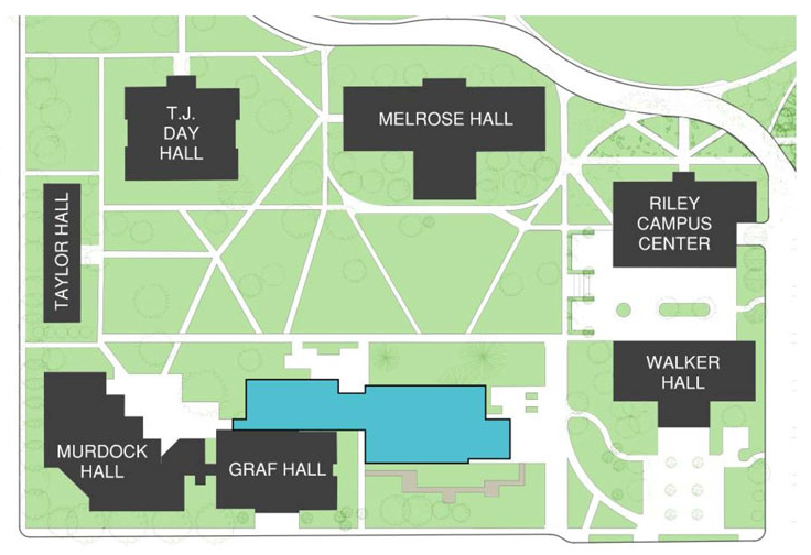 a map of Linfield's academic quad on the McMinnville campus