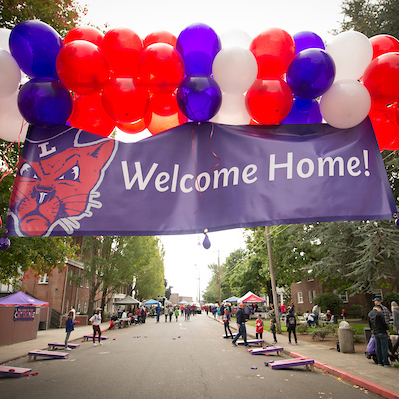 welcome home banner on campus