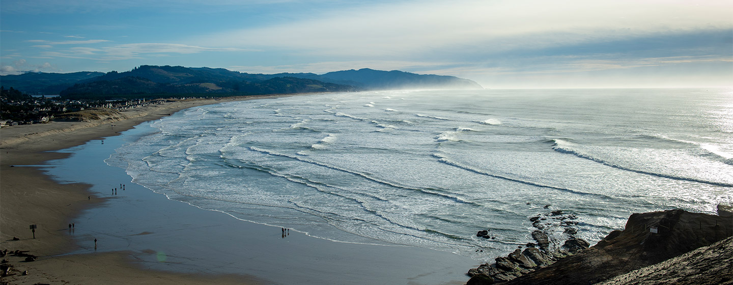 A view of the beach at Pacific City from the top of the dunes.
