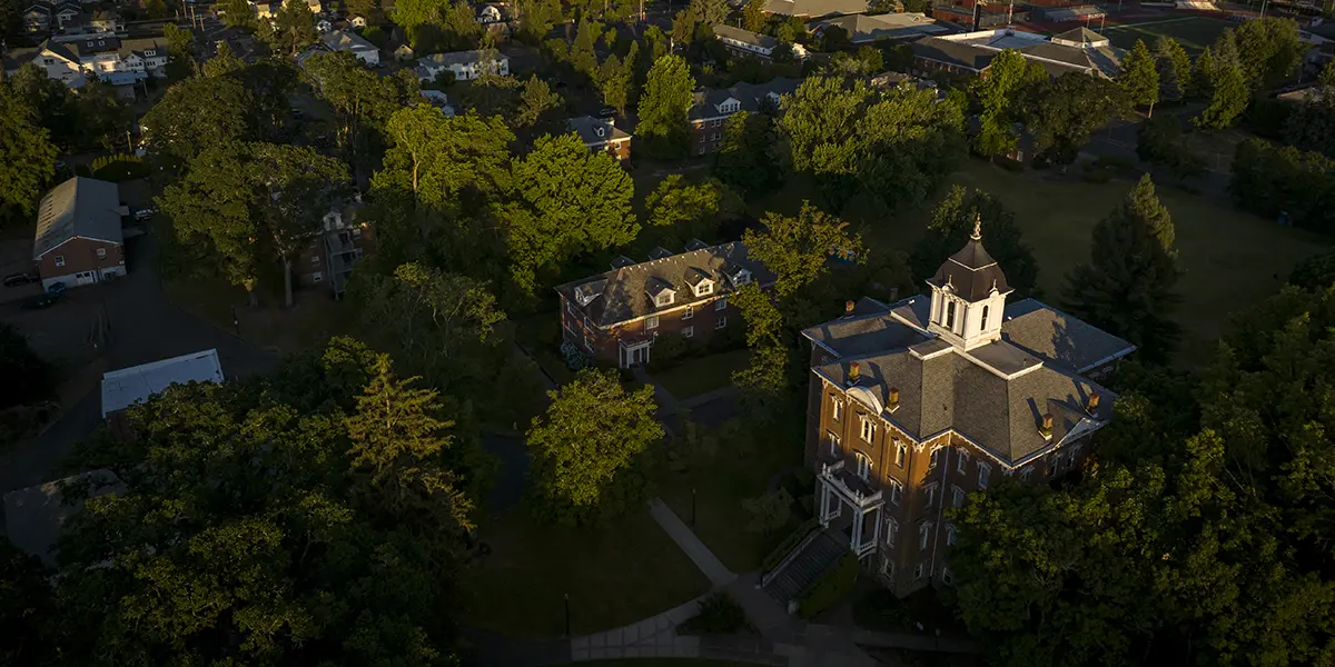 aerial photo of Pioneer hall.