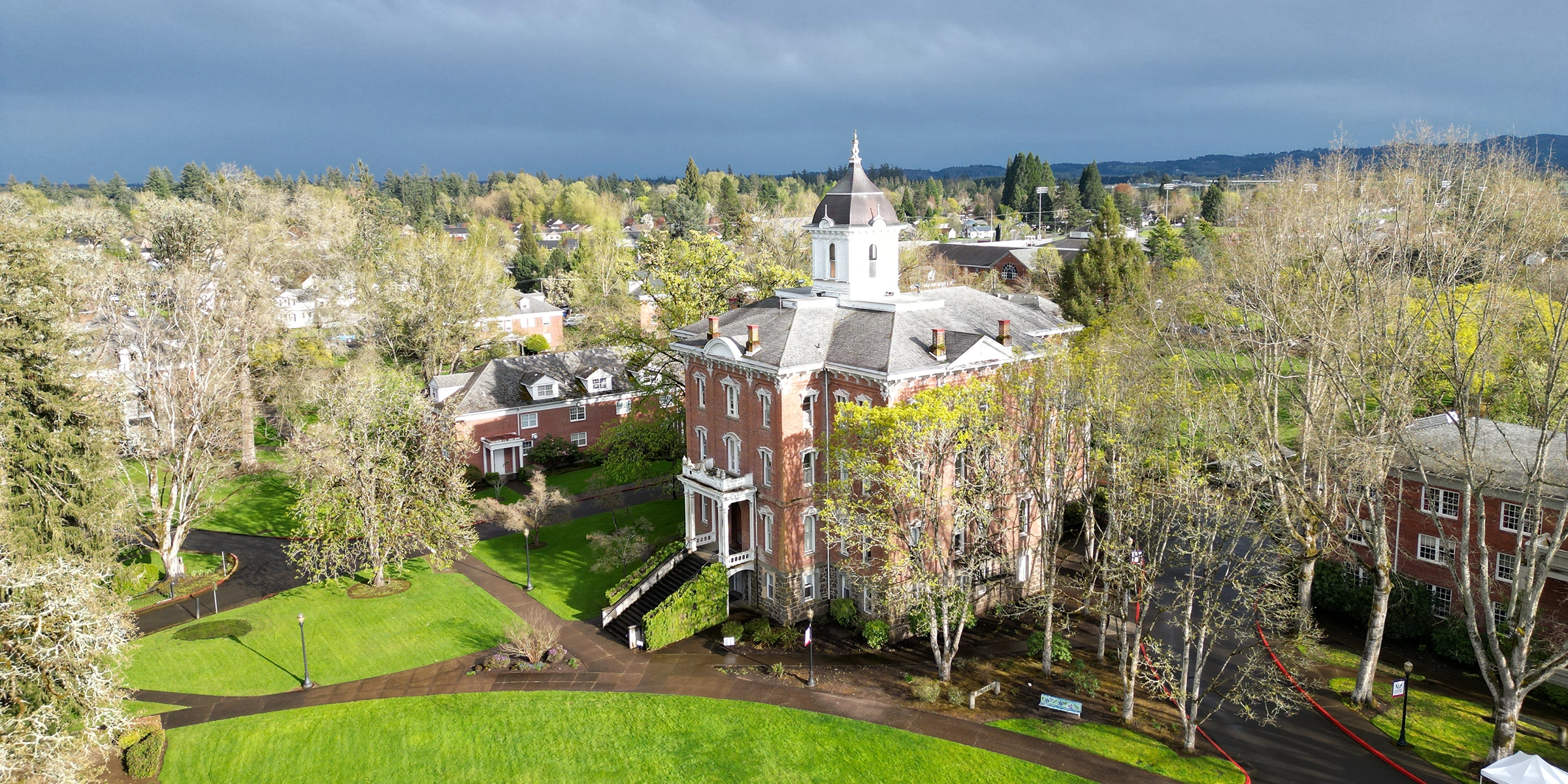 Aerial photo of Pioneer hall.