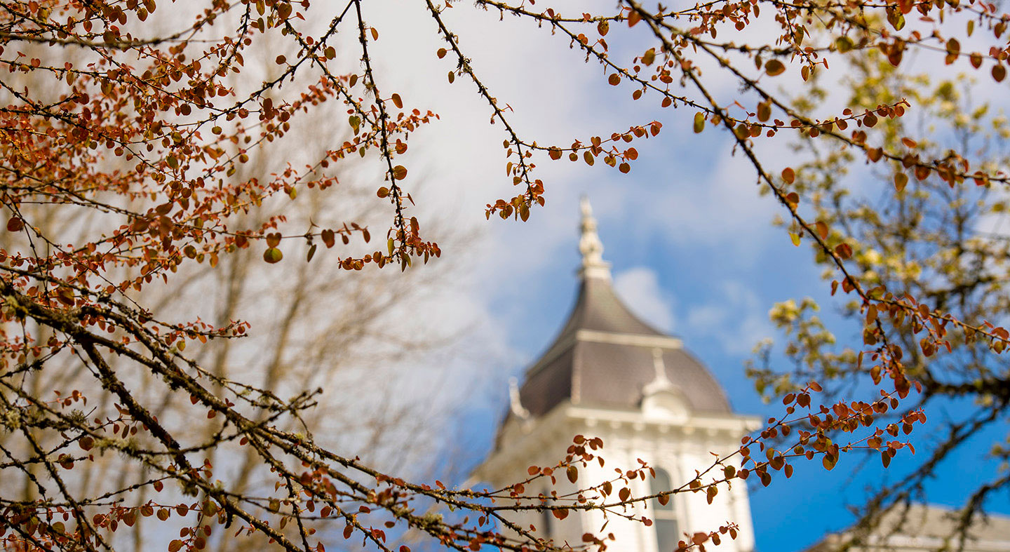 Pioneer Hall in spring bloom