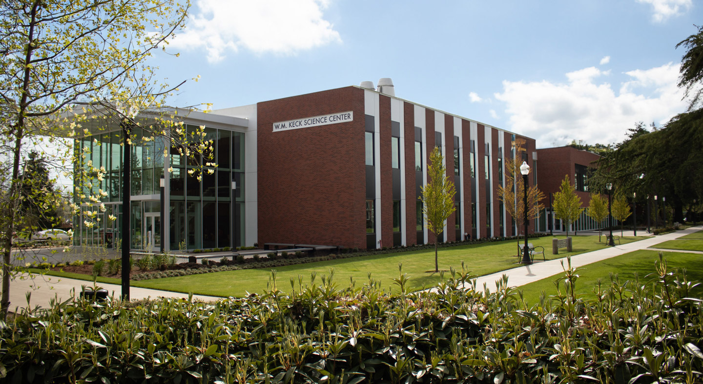 The exterior of the new W.M. Keck Science Center.