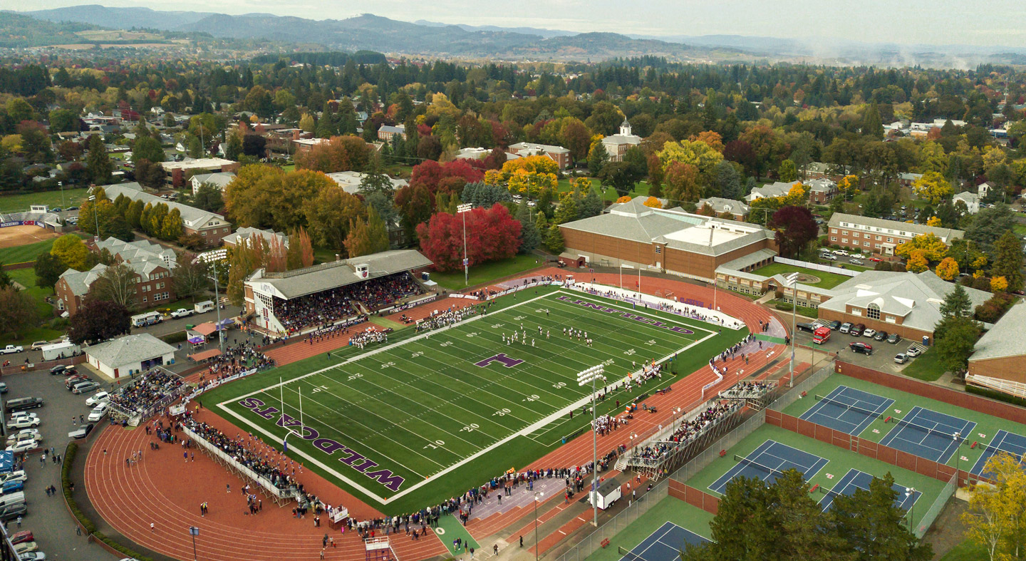 An aerial view of Linfield's Maxwell Field.