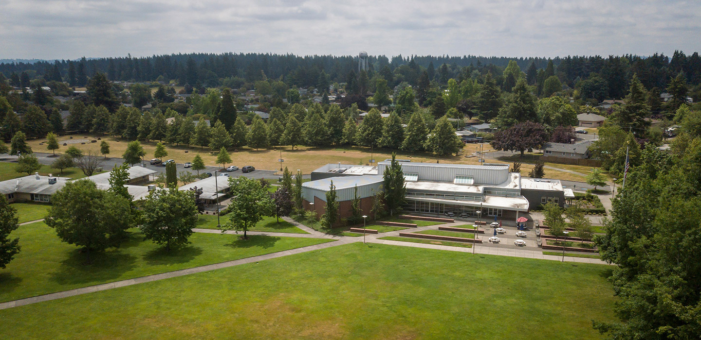 an aerial view of the Linfield University Portland Campus
