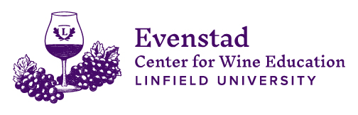 Evenstad Center for Wine Education at Linfield University logo: illustration of wine glass and grapes