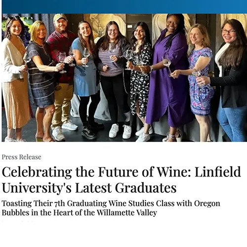 thumbnail from the Wine Business story featuring a photo of wine students and faculty.